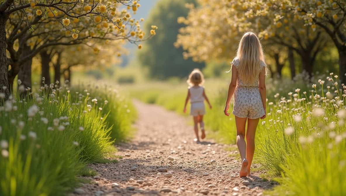 Barfußweg der Sinne Bad Marienberg – Frau läuft barfuß auf Naturpfad
