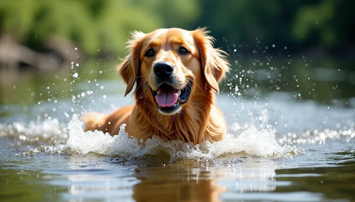 Hund schwimmt in der Lahn – Badespaß für Hunde im Lahntal