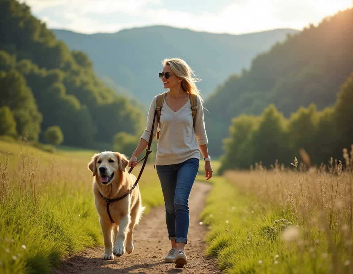 Urlaub mit Hund an der Lahn – Frau mit Golden Retriever im Lahntal